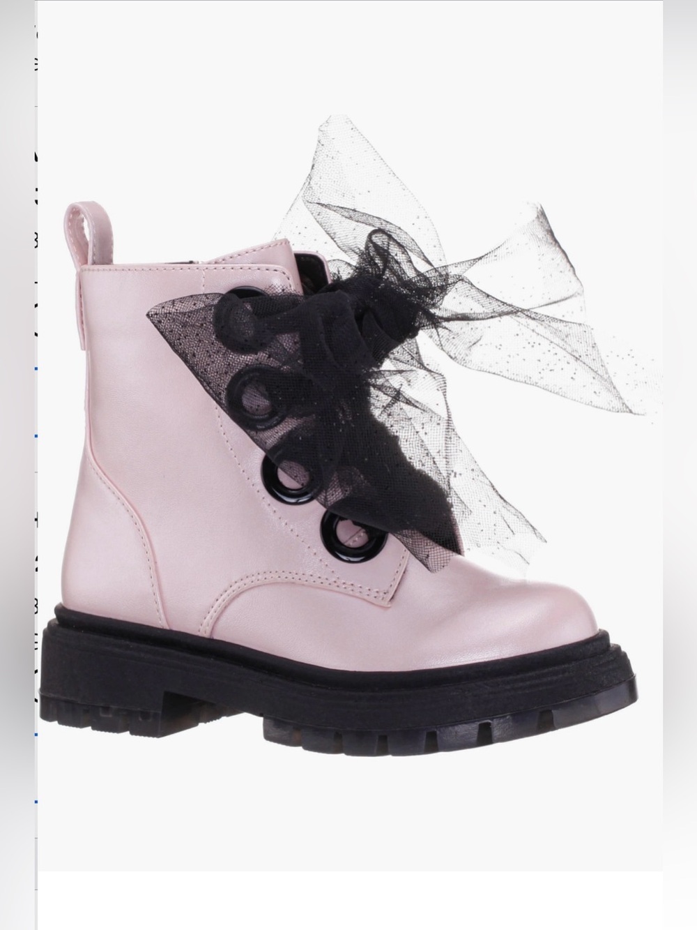 New! Nina Kids Pink Combat Boot with Black Tulle Bow side zipper size 8C